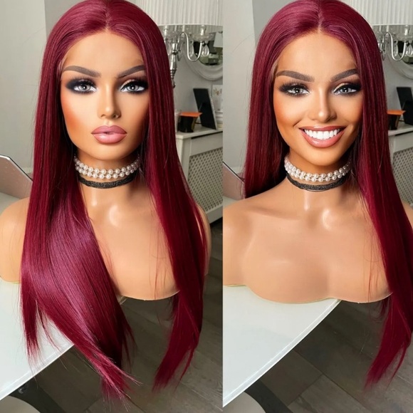 24” Dark Red Beautiful Lace Front Wig NEW